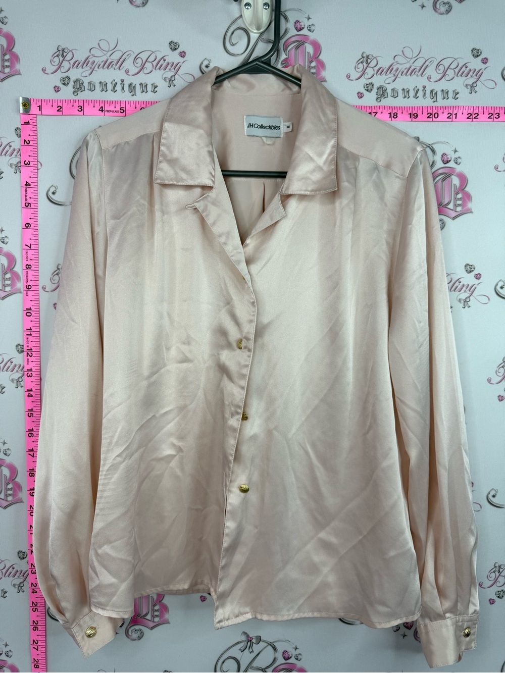 JH Collectibles shirt button up vintage Light Blush Satin Button-Up Blouse shiny